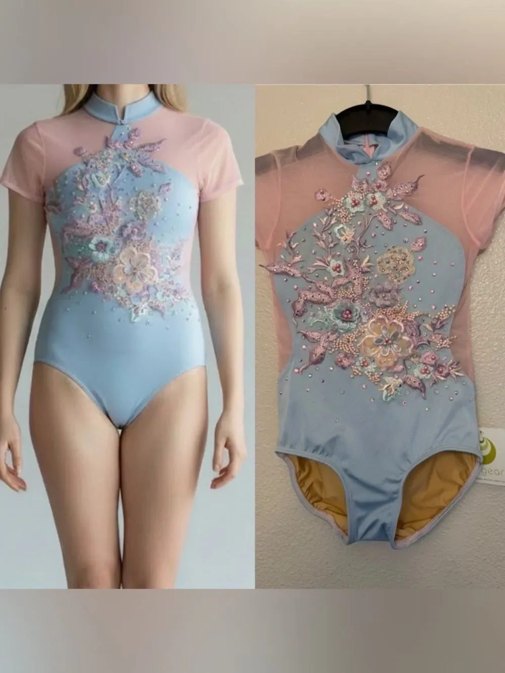 Ilo Gear Glamorous modest mandarin leotard custom solo dance costume blu pink LC